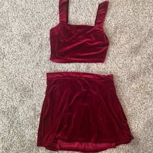 Red velvet crop top and skirt